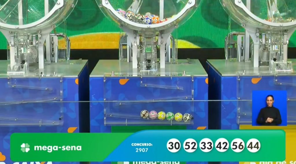 Imagem do sorteio da Mega-Sena concurso 2907 - Imagem do canal oficial da Caixa no YouTube