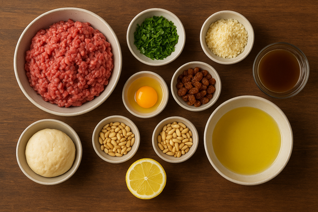 Imagem com os ingredientes a serem usados na receita de almôndegas.