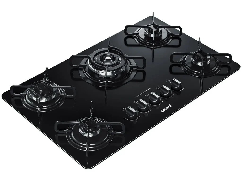 Imagem de um cooktop a gás, marca Consul, com 5 bocas.