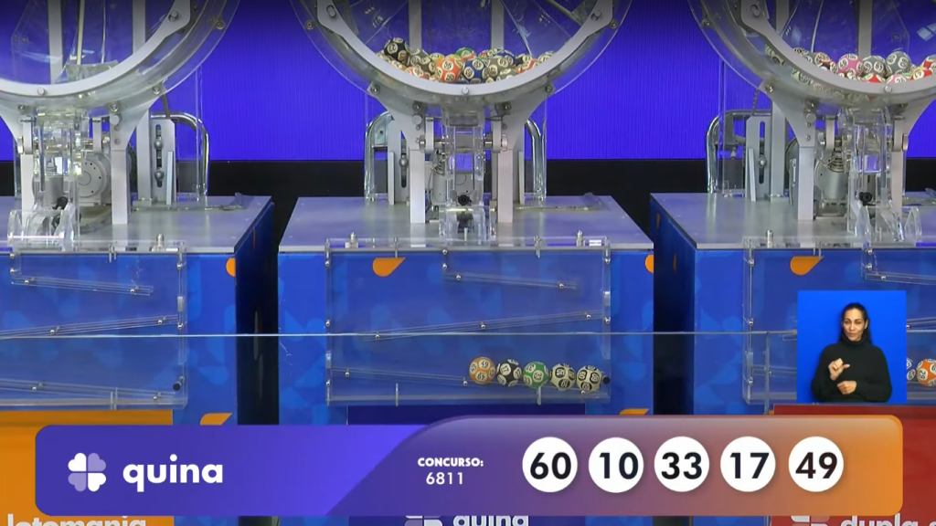 Imagem com os números sorteados da Quina concurso 6811, realizado no dia 27/08/2025.