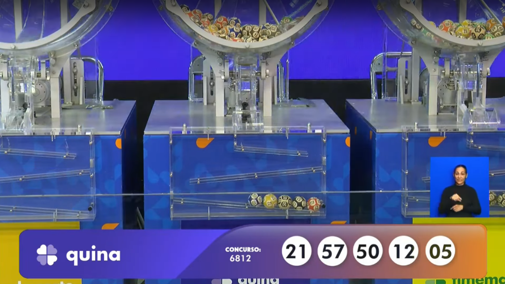 Imagem com os números sorteados  no sorteio da Quina concurso 6812, realizado no dia 28/08/2025.