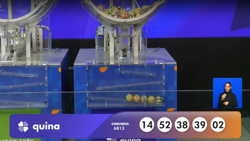 Imagem com os números sorteados do sorteio da Quina concurso 6813, realizado no dia 29/08/2025.